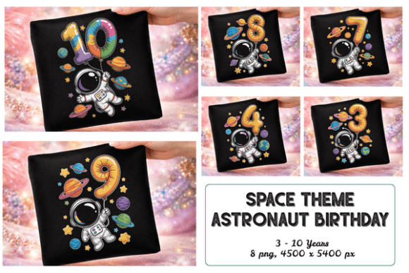 Astronaut Birthday PNG Bundle for Ages 3-10: Space Party Designs
