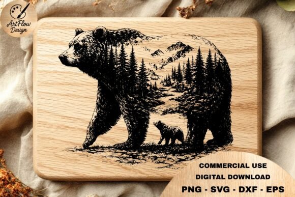 Bear Forest Scene Engraving SVG: Elevate Your Nature-Themed Projects