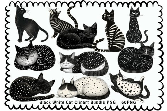 Black White Cat Clipart Bundle: Stylish Monochrome Designs