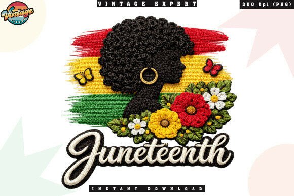 Celebrate Heritage: The Juneteenth Woman Crochet Yarn Faux PNG