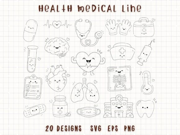 Cute Health Medical Nurse Line Art SVG: A Kawaii Collection for Creative Projects
