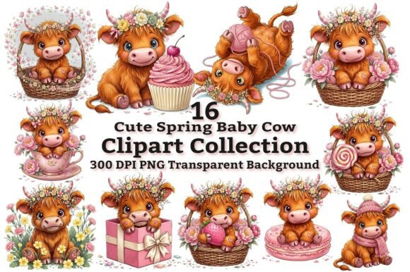Cute Spring Baby Highland Cow Clipart for Charming Projects