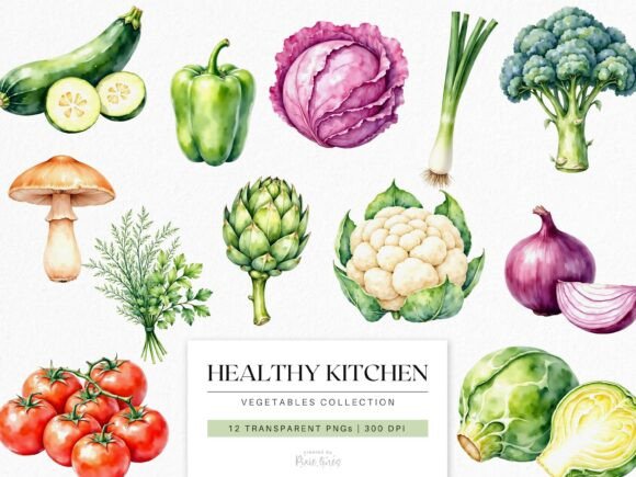 Fresh Watercolor Vegetables for a Healthy Kitchen Aesthetic