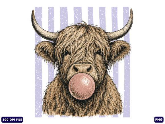 Highland Cow Bubble Gum PNG: A Playful Design Asset