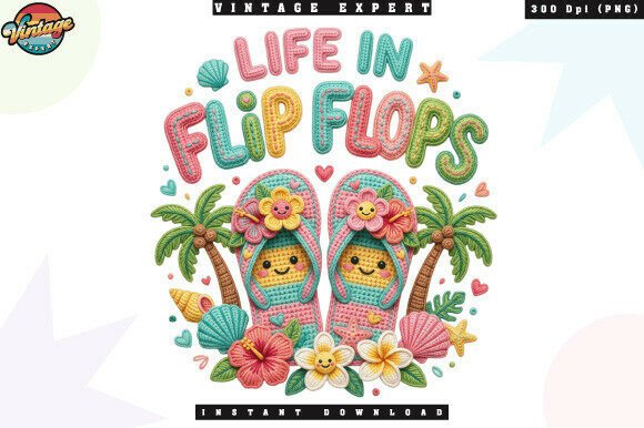 Life in Flip Flops Crochet Summer PNG: Your Go-To Summer Design Asset