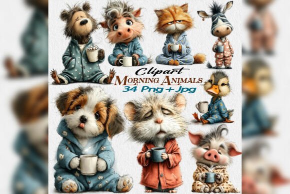 Morning Animals Clipart PNG Planner Set: Start Your Day with Charm