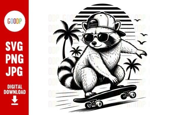 Skating Raccoon Retro Sunset SVG: Capturing Chill Vibes