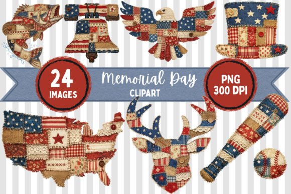 Stitched Americana: Using Memorial Day Patriotic Patchwork Clipart