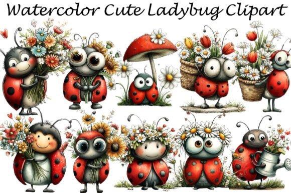 Watercolor Cute Ladybug Clipart: Design Assets for a Whimsical Touch