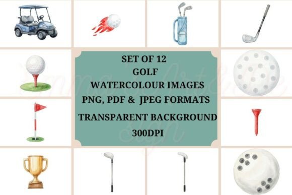 Watercolour Golf Clipart Bundle: Design Assets for Sporty Projects