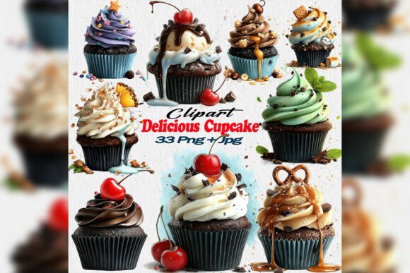 Whimsical Cupcake Clipart PNG Bakery Set