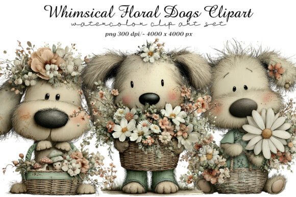 Whimsical Floral Dogs Clipart: Unleashing Creative Charm