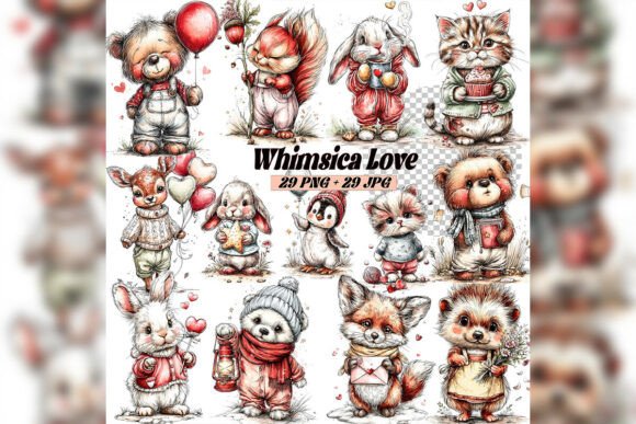 Whimsical Love Teddy Clipart Set: A Cozy Design Asset