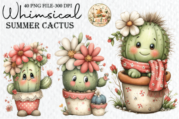 Whimsical Summer Cactus Clipart: Adorable Desert Charm